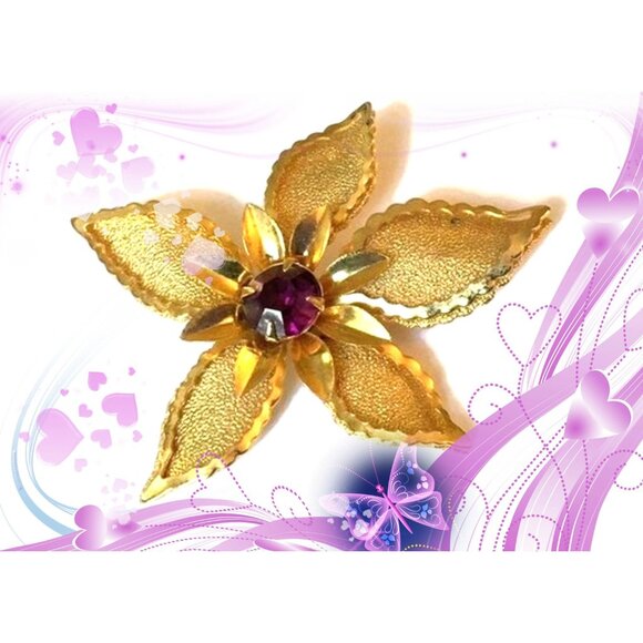 Amethyst Rhinestone Flower Brooch - Picture 1 of 5